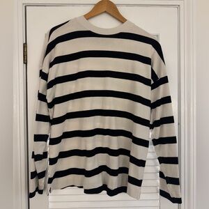 AYR The Early Mornings long sleeved tee in Magpie Stripe, M, black & cream